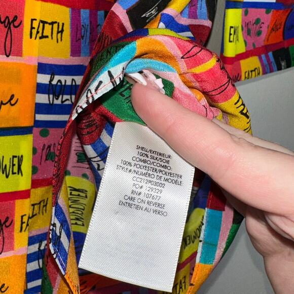 Alice + Olivia Willa Scrunched Puff Sleeve Placket Top/Blouse Size Medium - Picture 7 of 9